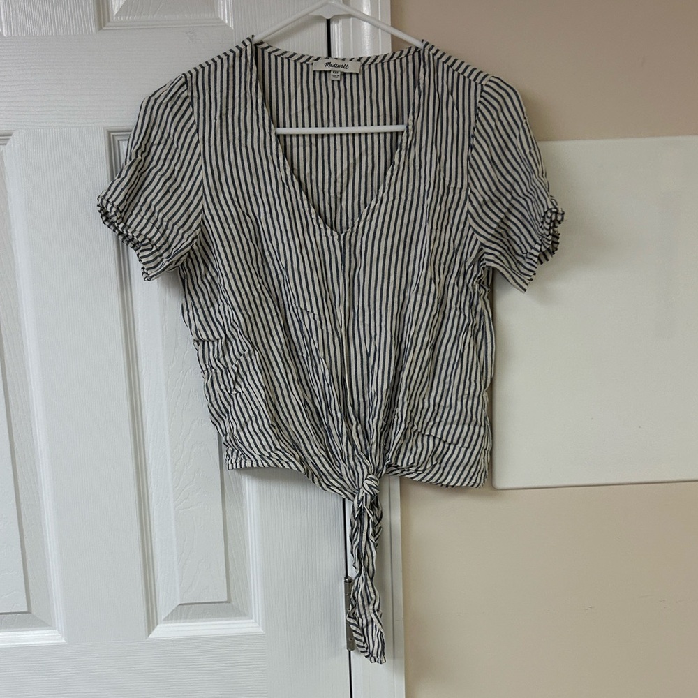 Madewell Tie Front tee striped cropped short sleeve